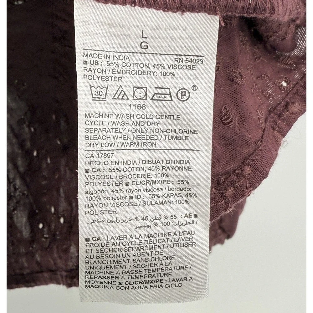 Old Navy Women's Maroon Eyelet Puff Sleeve Blouse XL‎ Boho Peasant Festival
